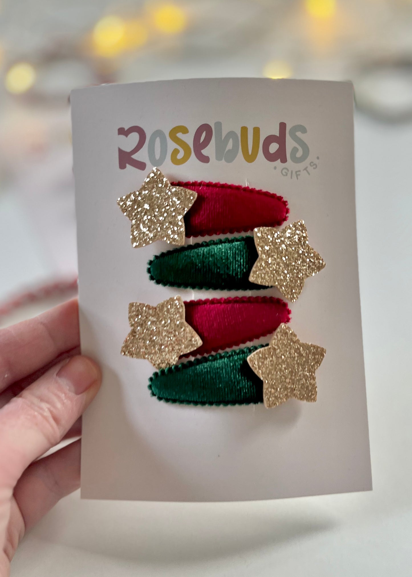 Velvet star clips (green and red)